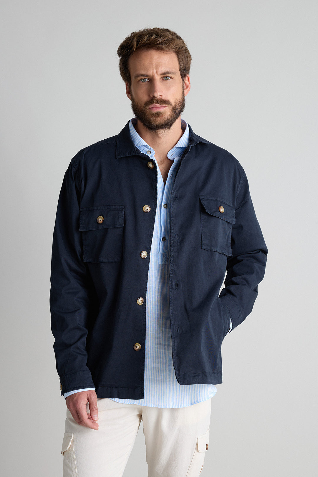 Blue Cotton Overshirt 2 Pockets