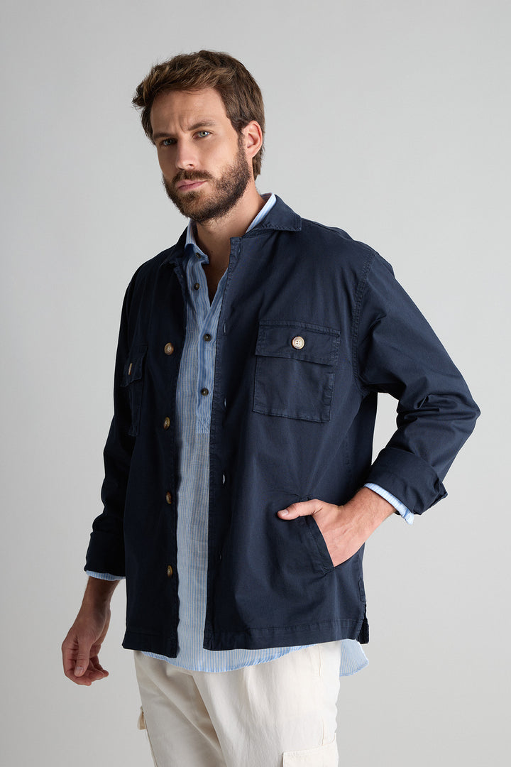 Blue Cotton Overshirt 2 Pockets