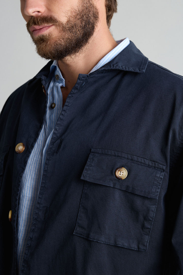 Blue Cotton Overshirt 2 Pockets