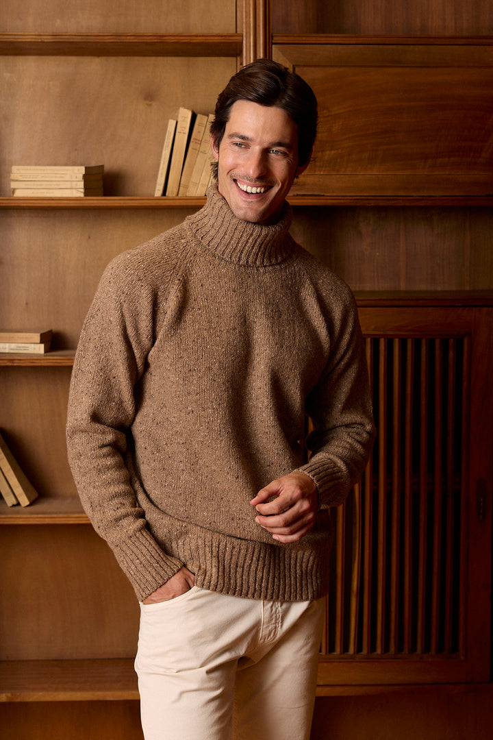 Mocha Brown Mottled Turtleneck Sweater