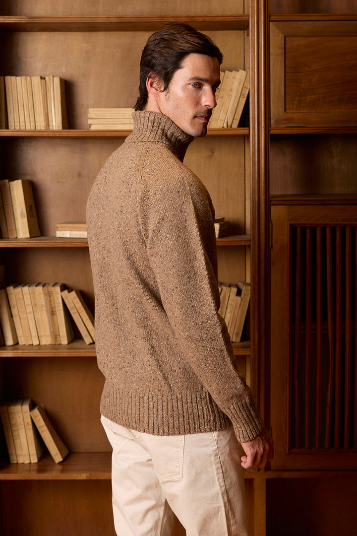 Mocha Brown Mottled Turtleneck Sweater