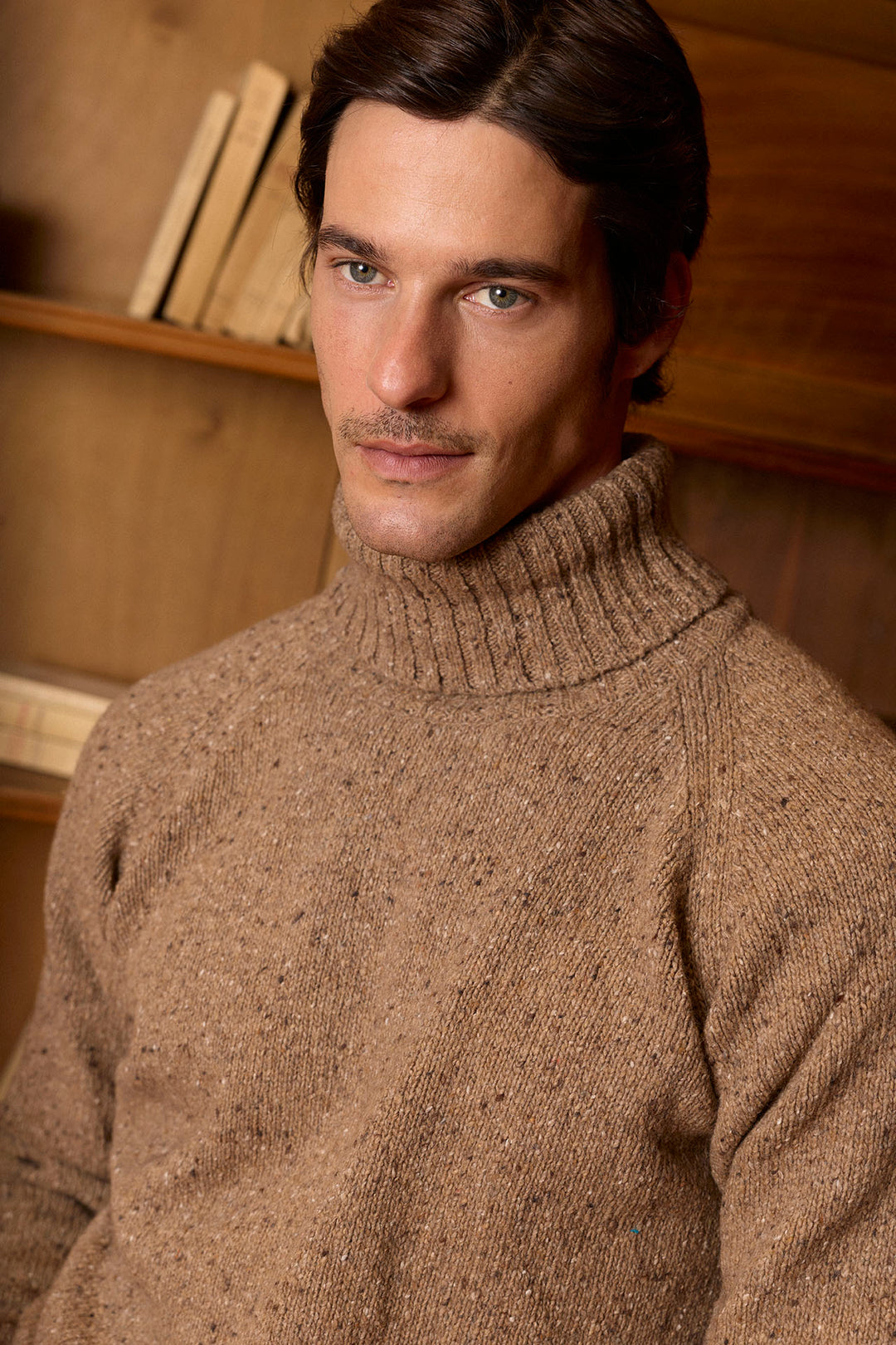 Mocha Brown Mottled Turtleneck Sweater