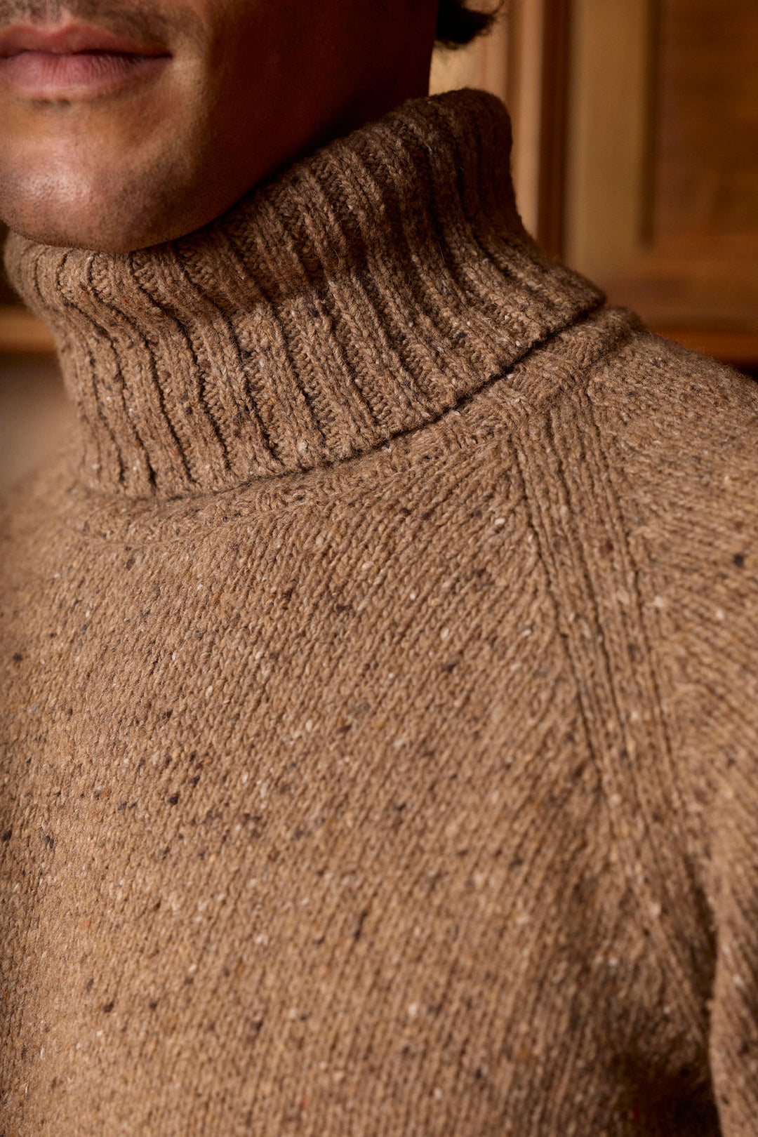 Mocha Brown Mottled Turtleneck Sweater