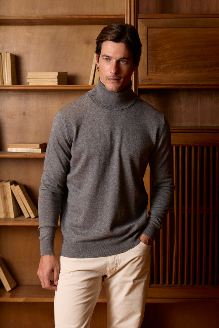 Thin high-rise sweater in medium-cinza cotton
