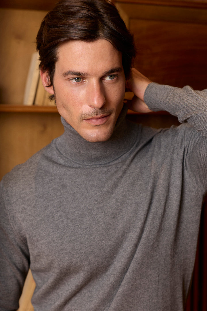 Thin high-rise sweater in medium-cinza cotton