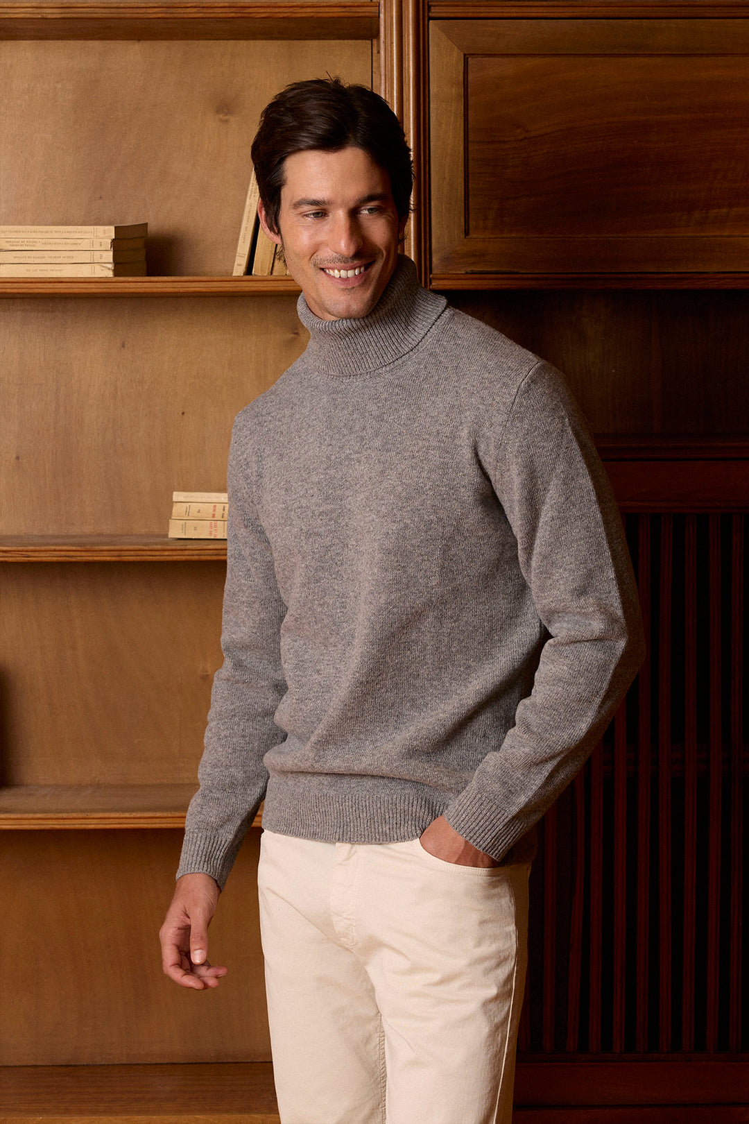 Mid Grey Lambswool Roll Neck