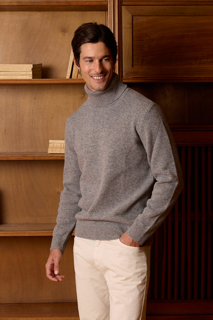 Mid Grey Lambswool Roll Neck
