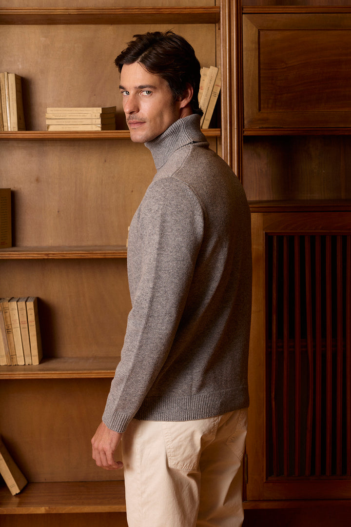 Mid Grey Lambswool Roll Neck