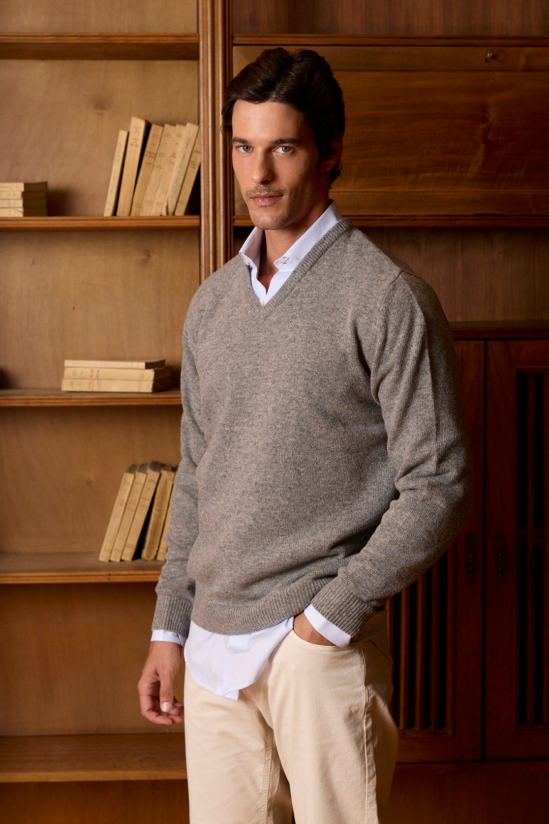 Lambswool Medium Grey V-Neck Sweater