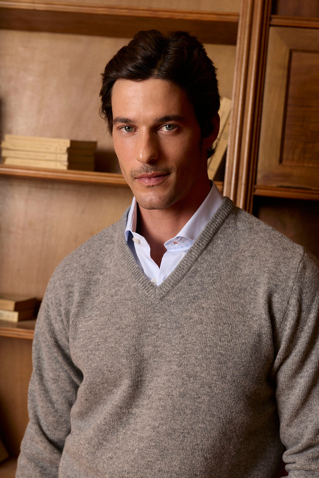 Lambswool Medium Grey V-Neck Sweater