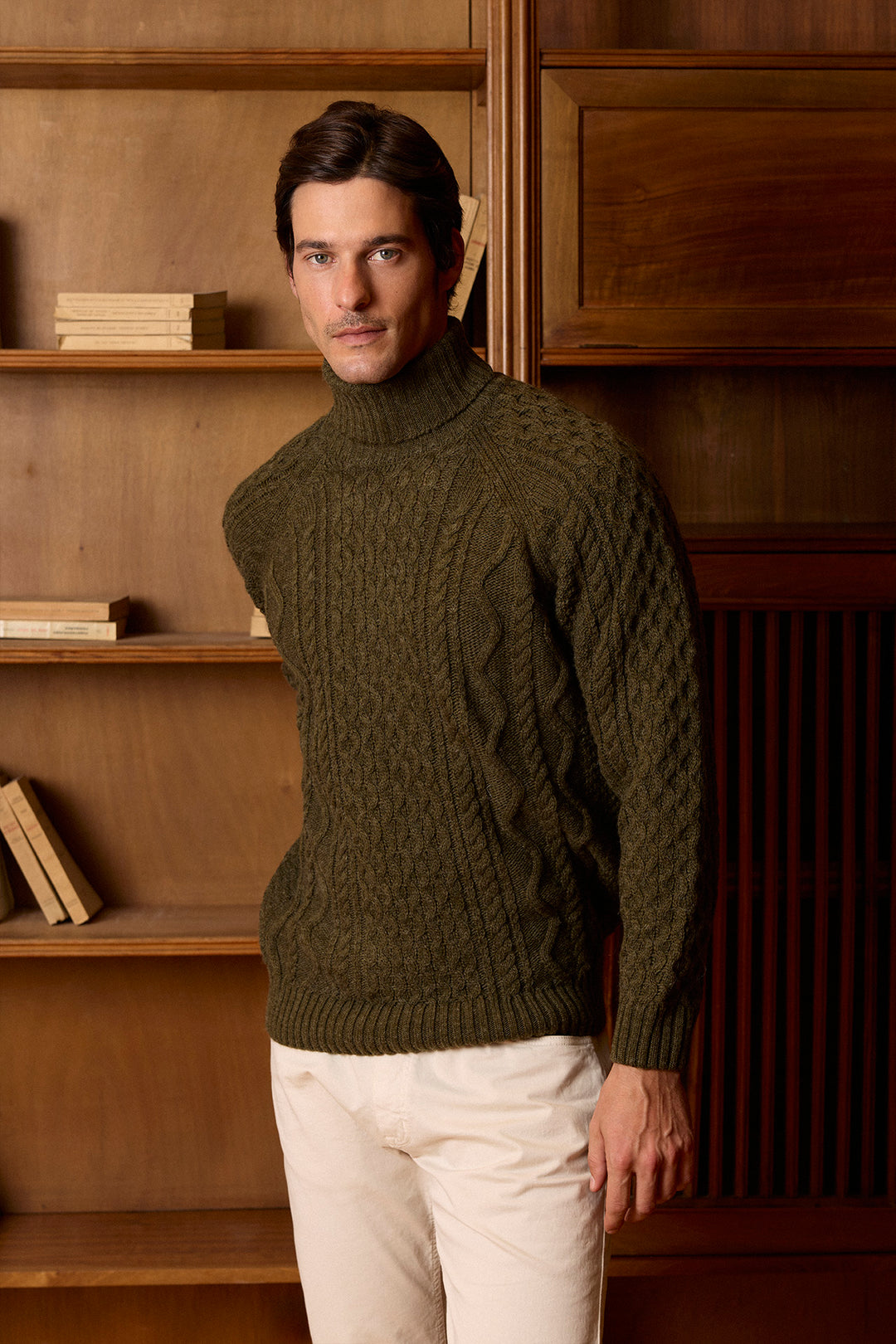 Khaki green high collar sweater