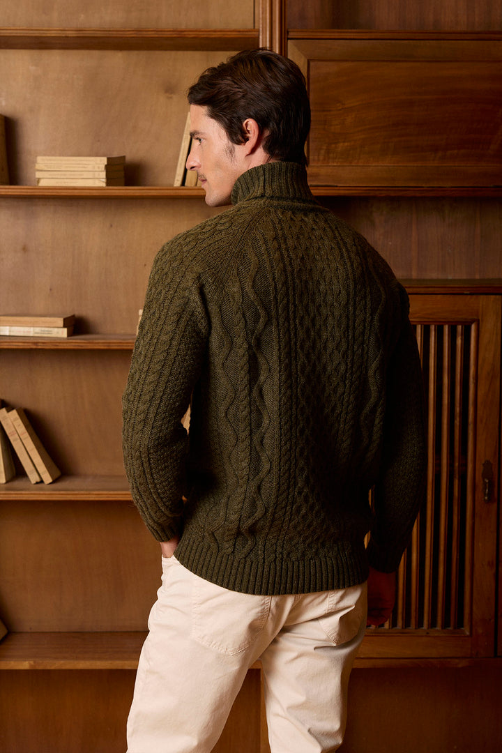 Khaki green high collar sweater