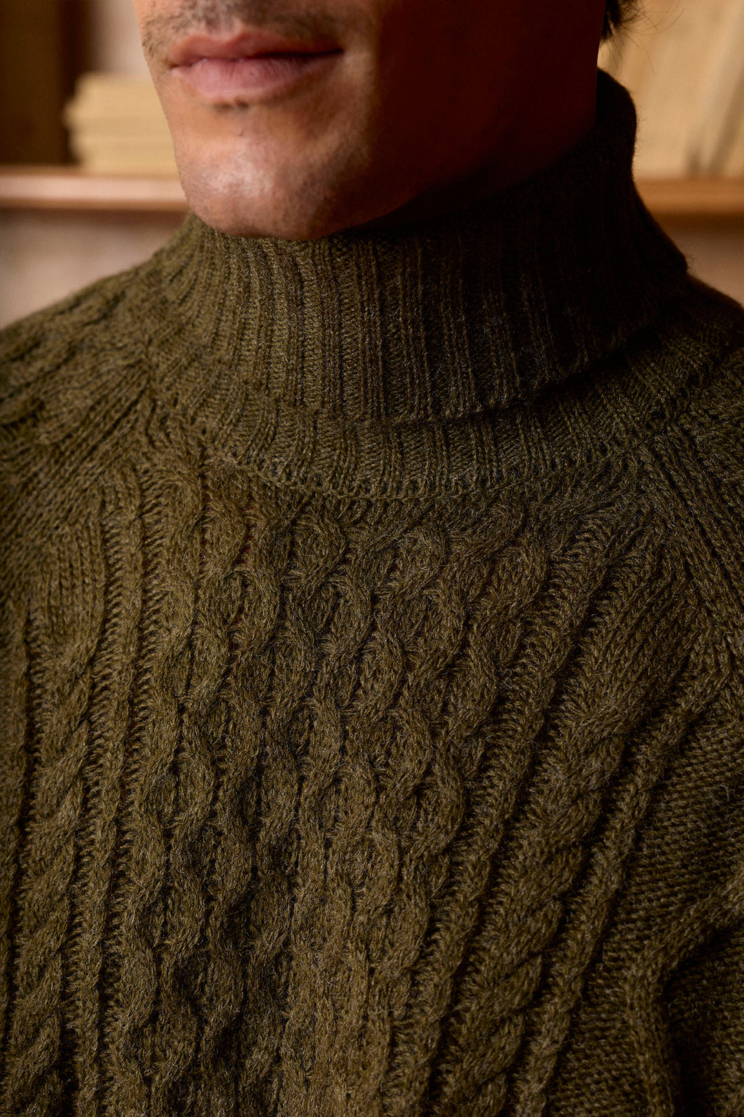 Khaki green high collar sweater