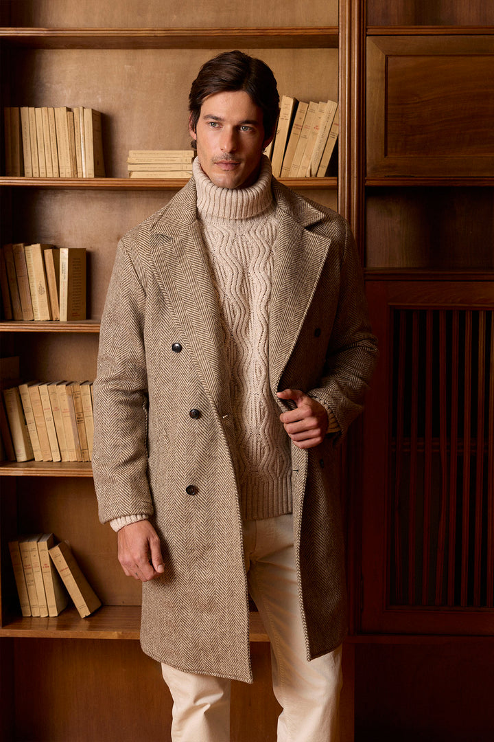 Bege fishbone jacket trespassado 100% lã