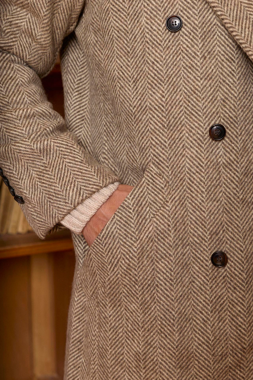 Bege fishbone jacket trespassado 100% lã