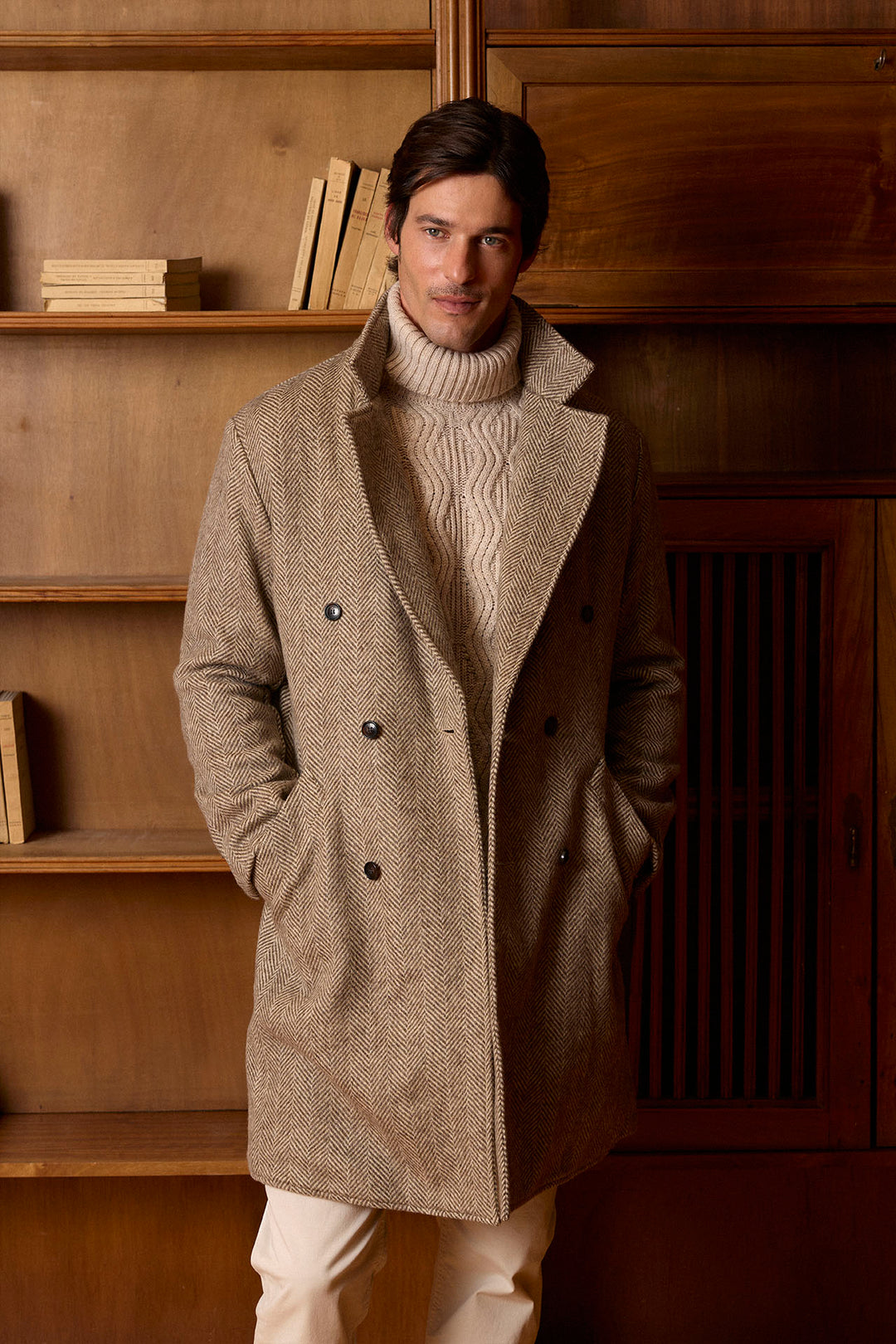 Bege fishbone jacket trespassado 100% lã