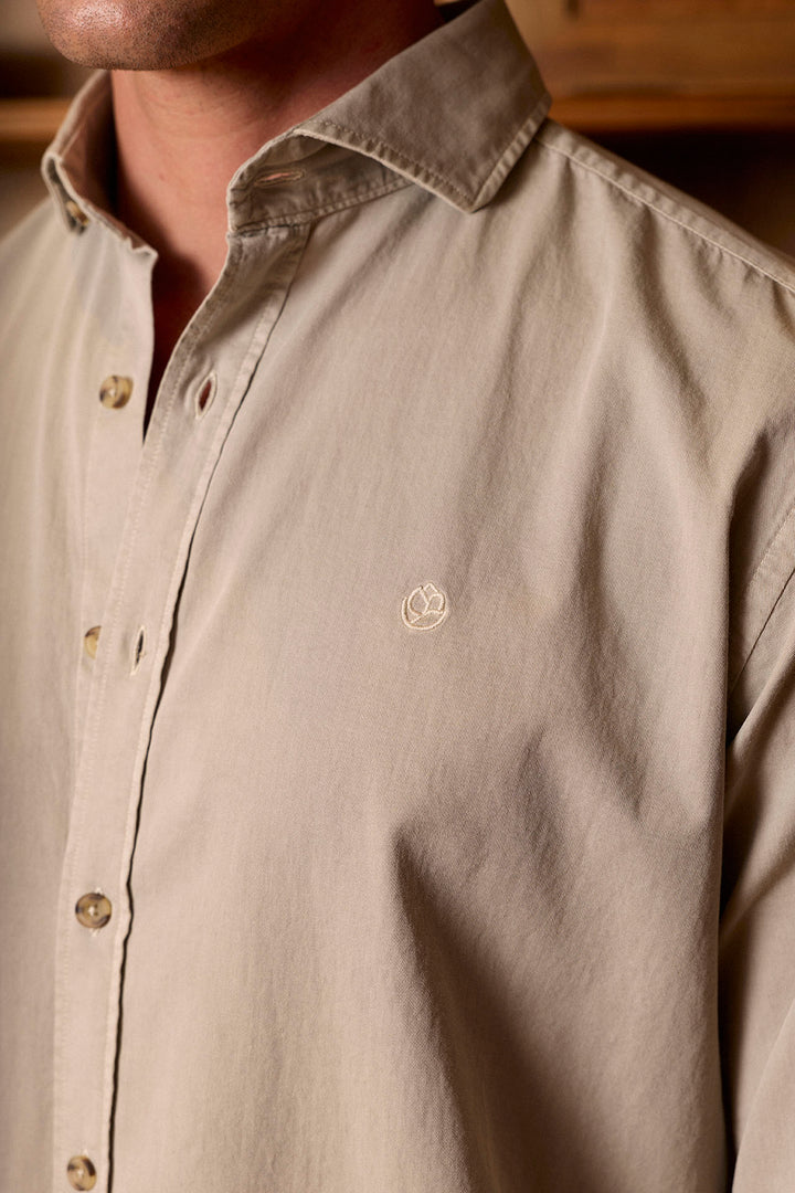 Sand Cotton Twill Shirt with Horn Button