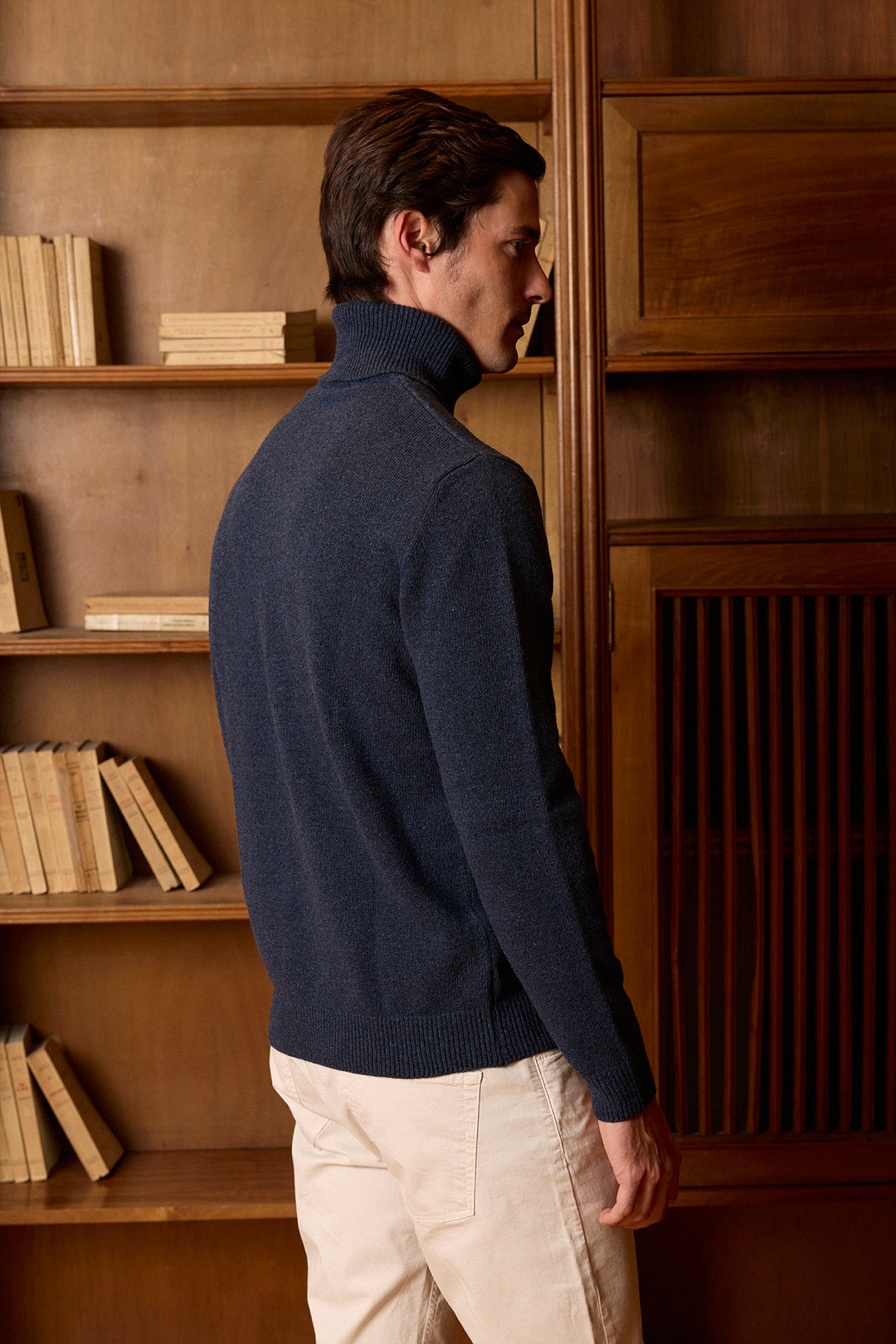 Worn Navy Blue Lambswool Turtleneck Sweater