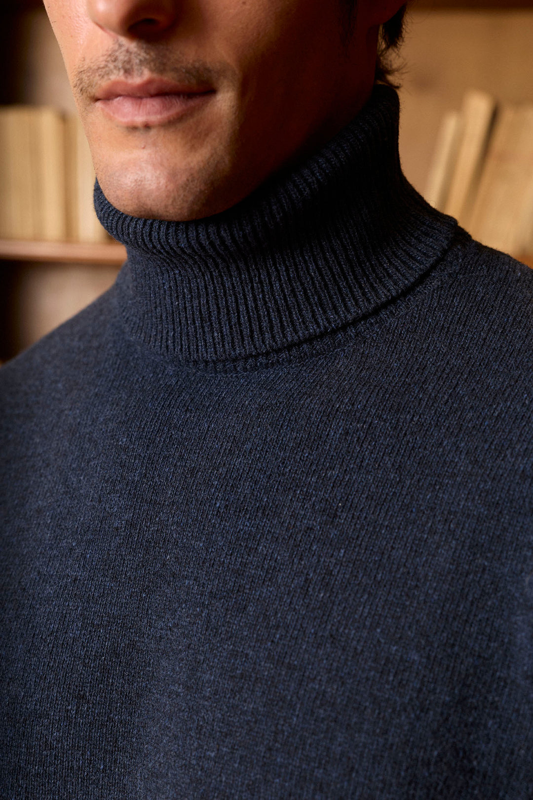Worn Navy Blue Lambswool Turtleneck Sweater