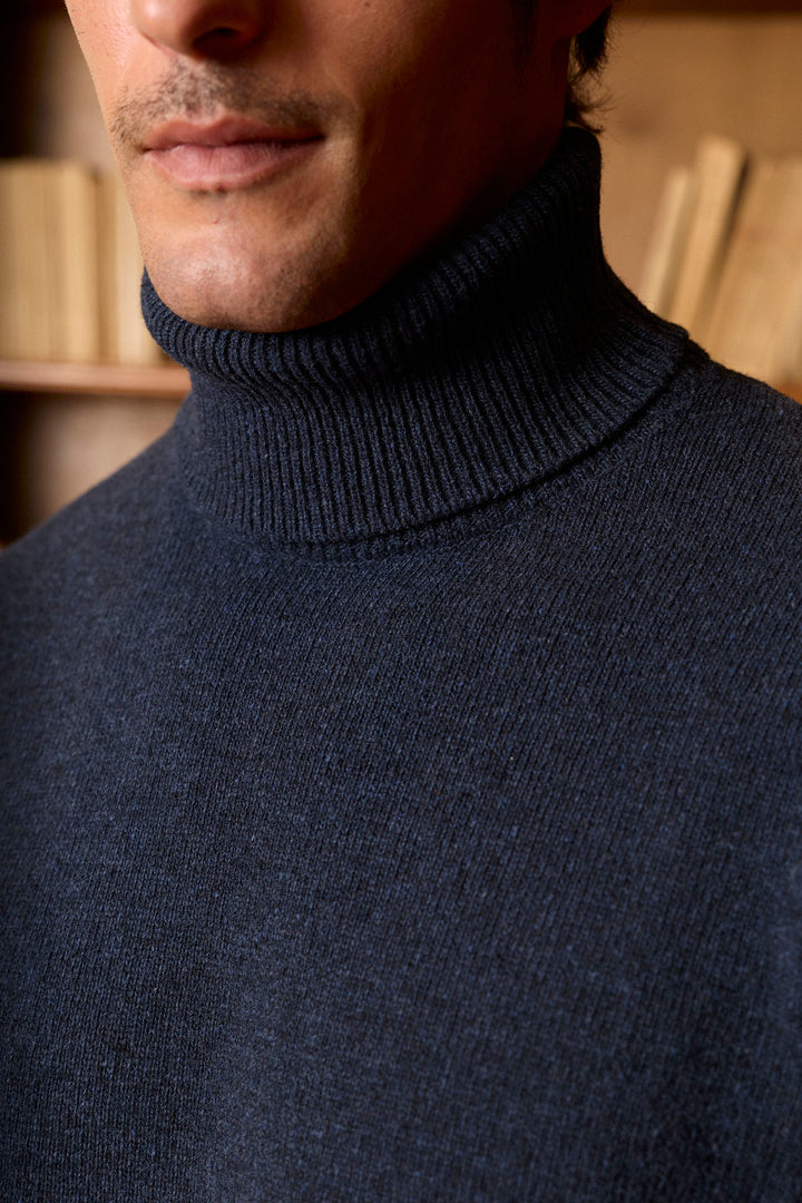 Worn Navy Blue Lambswool Turtleneck Sweater
