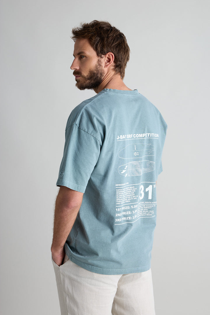 Camiseta Shaka Jbay Beach Surf Competition Verde Desgastado Hombros Oversize