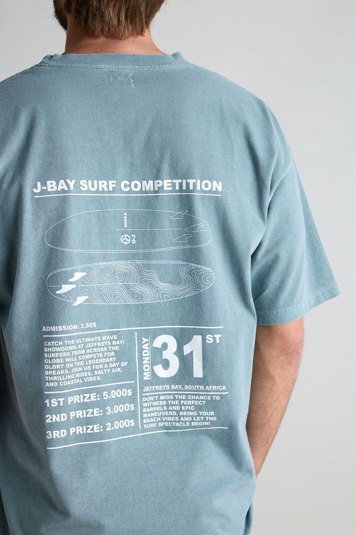 Camiseta Shaka Jbay Beach Surf Competition Verde Desgastado Hombros Oversize