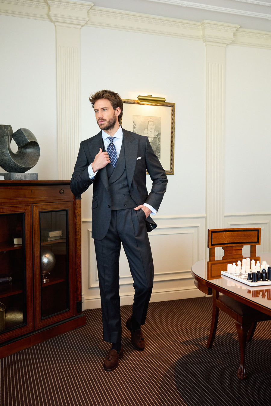 3 Piece Plain Grey Suit with 10,5cm Lapels