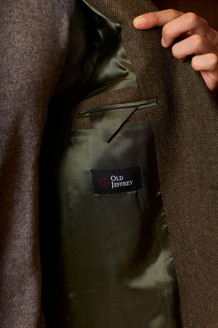 Abrigo Punta de Lanza 100% Lana Espiga Kaki Solapas 11 cm