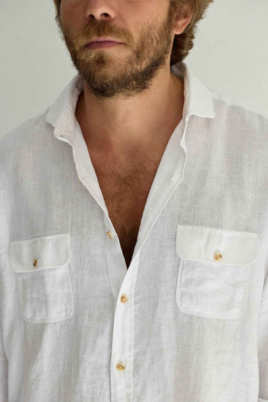 Linen Shirt with 2 Chest Pockets, White