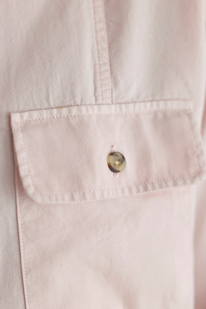 Camisa Algodón 2 Bolsillos Pecho Rosa Palo Costura Vertical