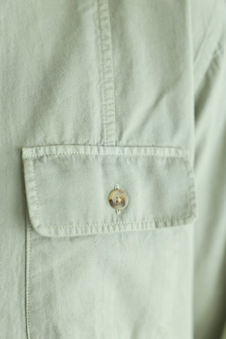 Camisa Algodón 2 Bolsillos Pecho Verde Laurel Costura Vertical