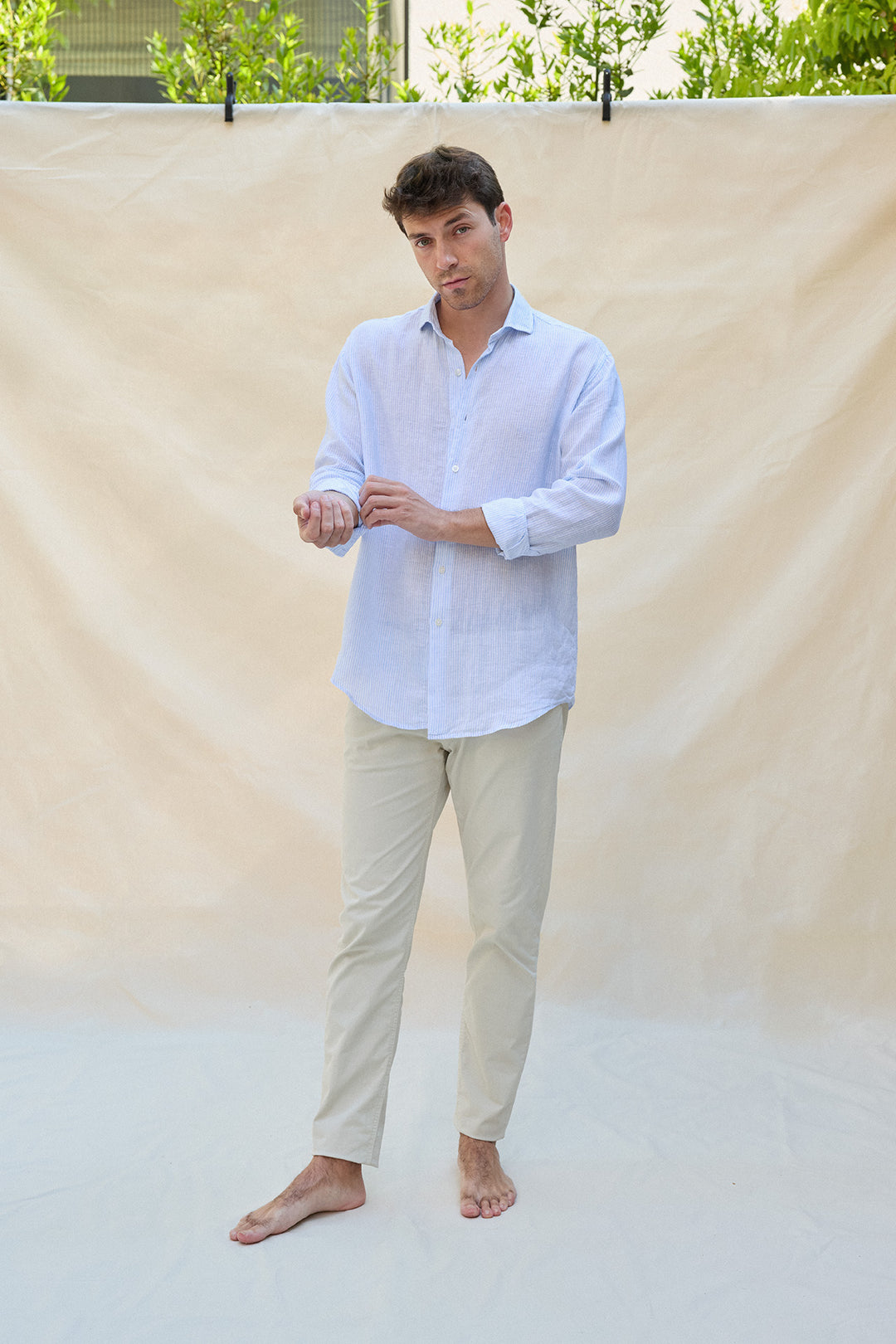 Linen shirt with pinstripes