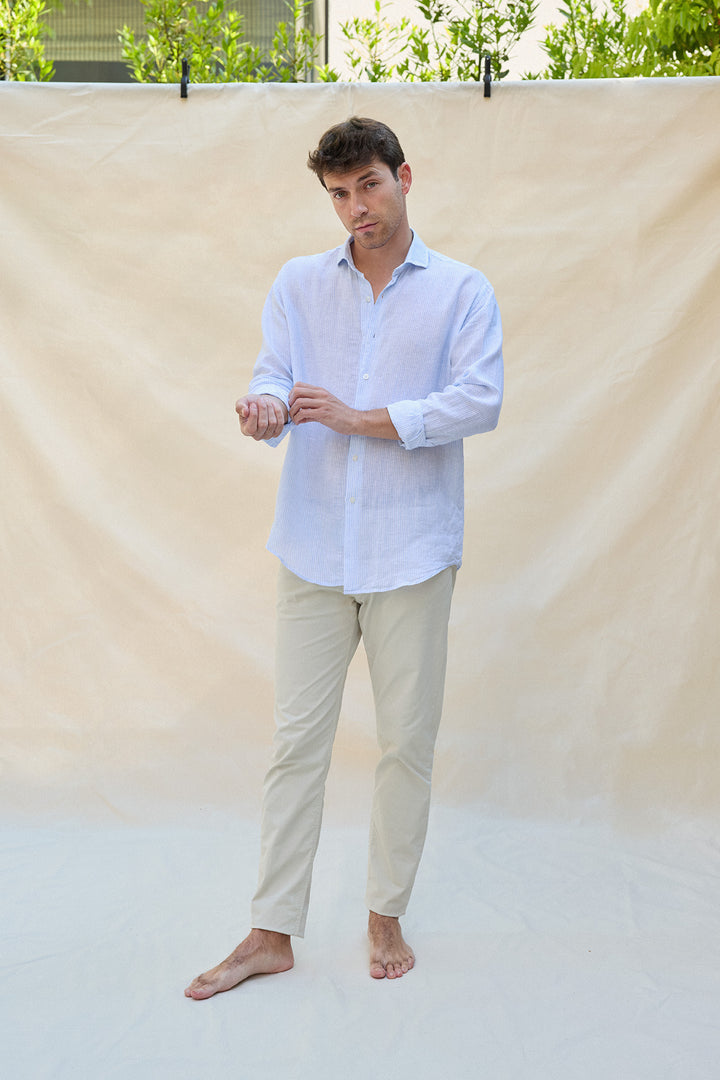 Linen shirt with pinstripes