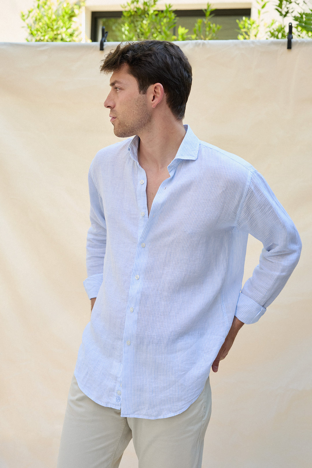 Linen shirt with pinstripes