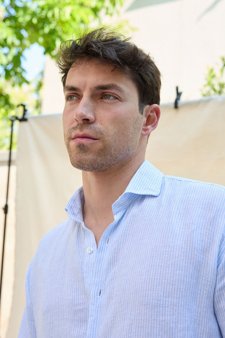 Linen shirt with pinstripes