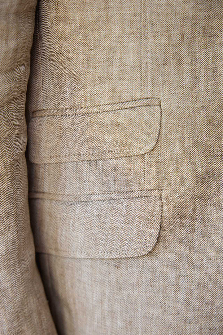 Beige Linen Herringbone Blazer