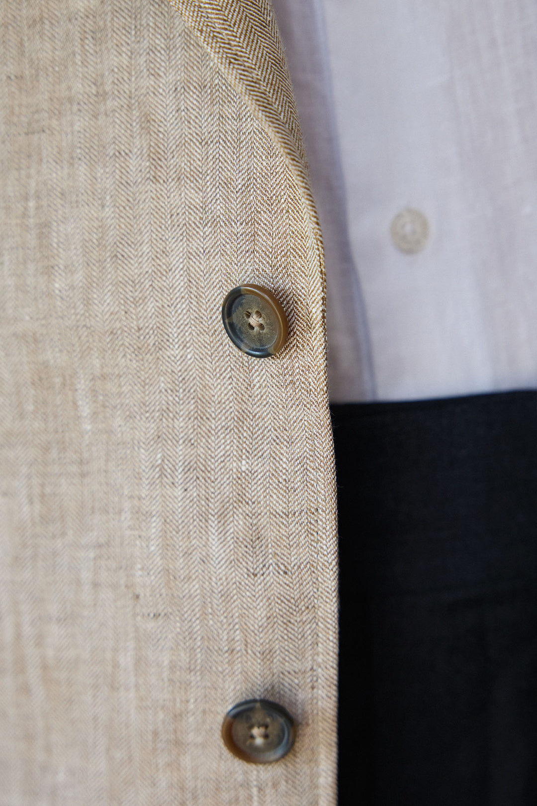 Beige Linen Herringbone Blazer