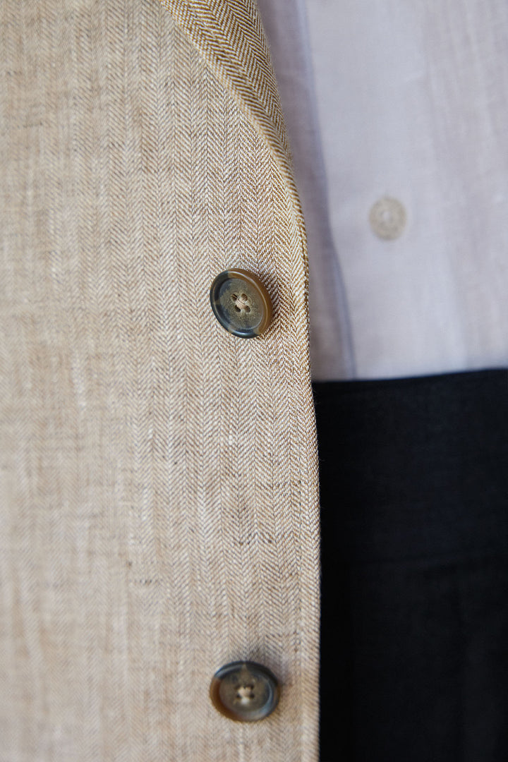 Beige Linen Herringbone Blazer