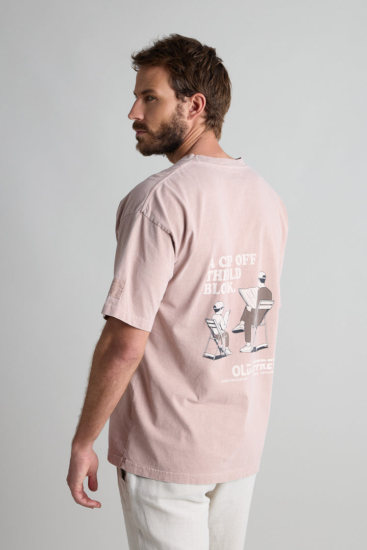 Camiseta Chip Off The Old Block  Rosa Palo Desgastado Hombros Oversize