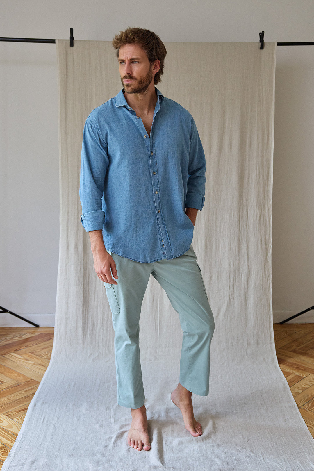 Pantalón Cargo Sartorial Algodón Verde Grisáceo