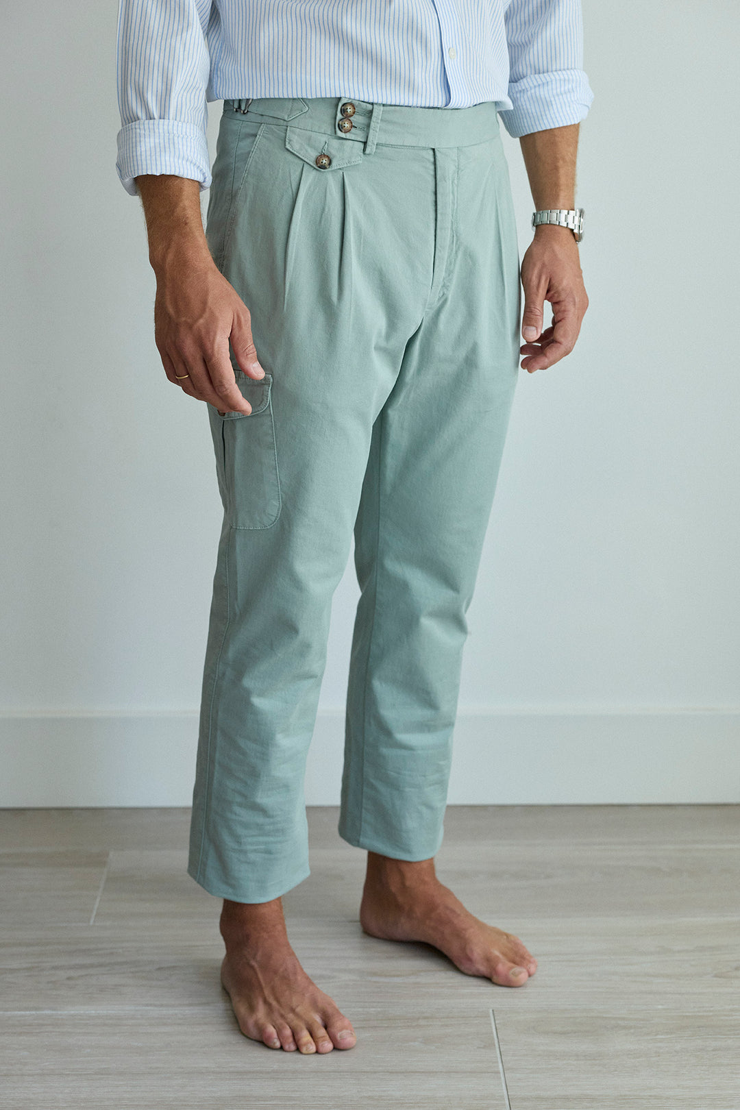 Pantalón Cargo Sartorial Algodón Verde Grisáceo