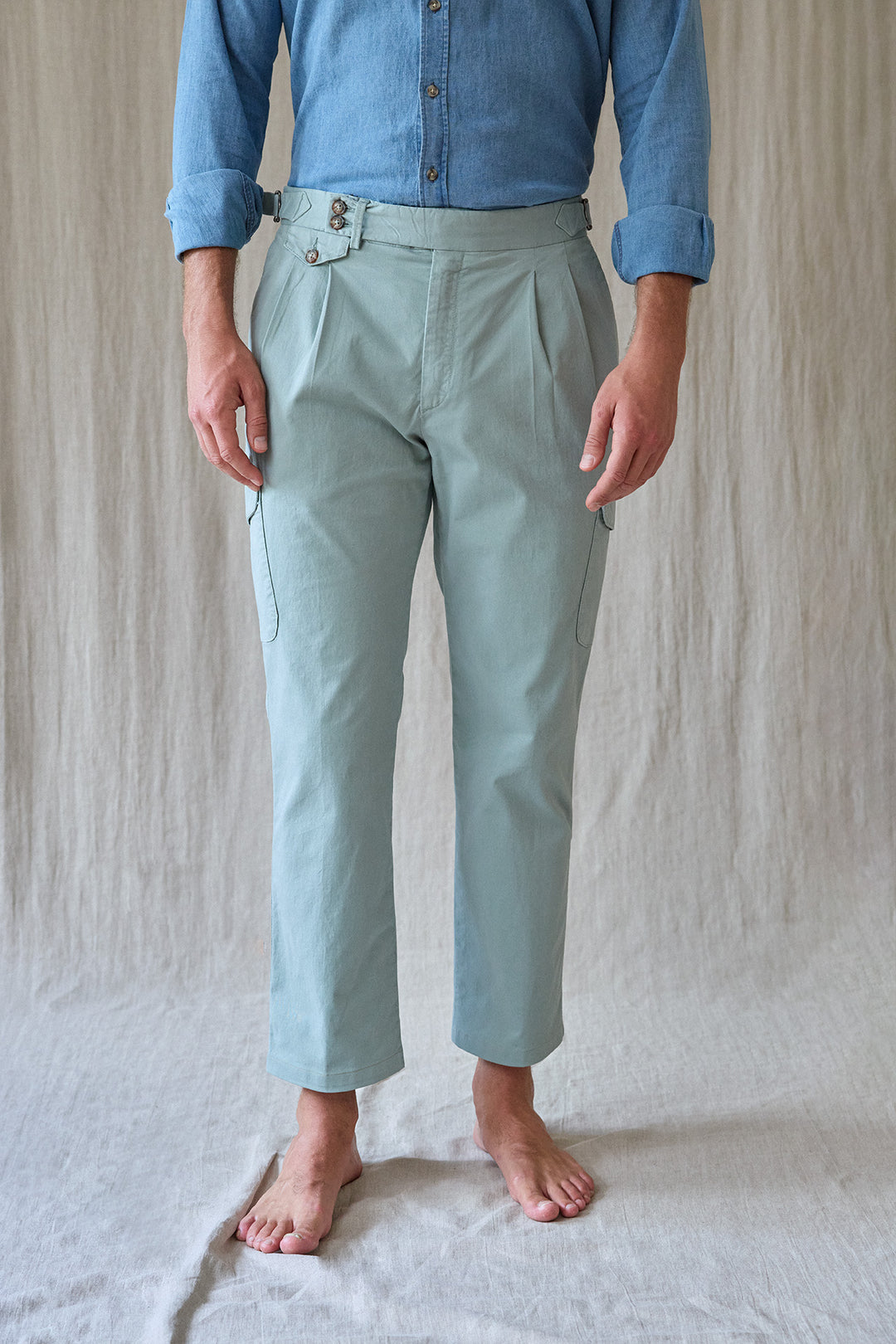 Pantalón Cargo Sartorial Algodón Verde Grisáceo