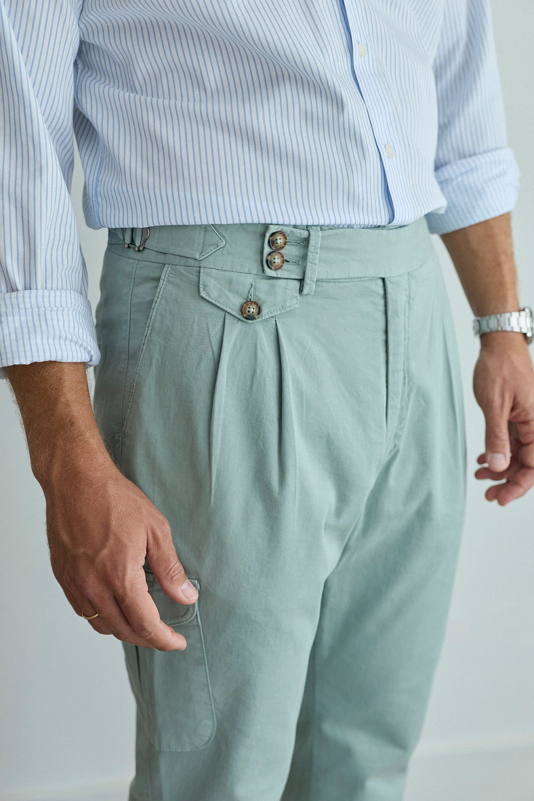 Pantalón Cargo Sartorial Algodón Verde Grisáceo
