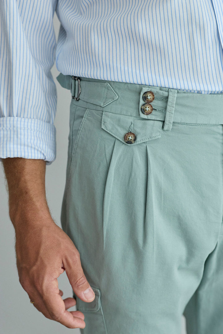 Pantalón Cargo Sartorial Algodón Verde Grisáceo
