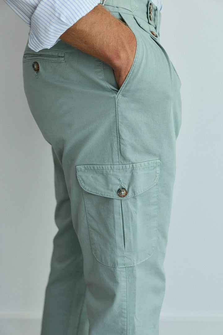 Pantalón Cargo Sartorial Algodón Verde Grisáceo