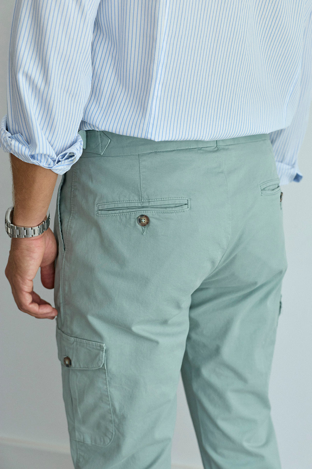 Pantalón Cargo Sartorial Algodón Verde Grisáceo