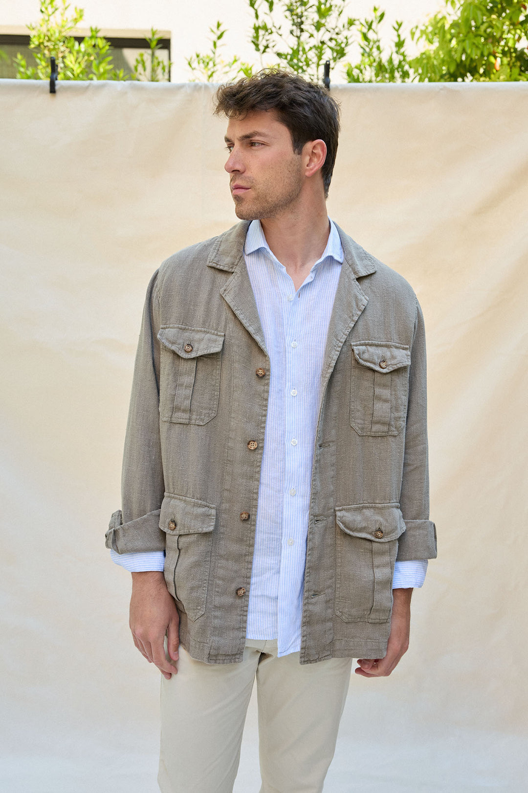 Linen Overshirt Hawaiian Collar Green – Old Jeffrey