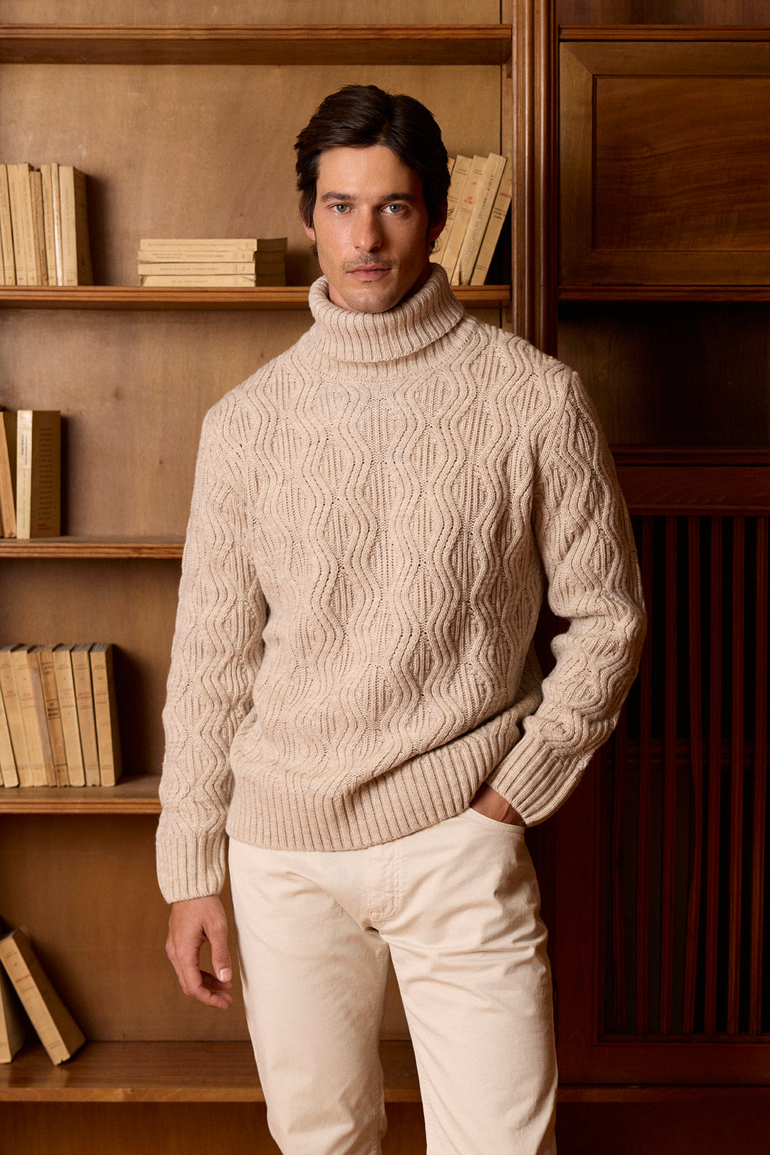 Beige Turtleneck Sweater with Eights