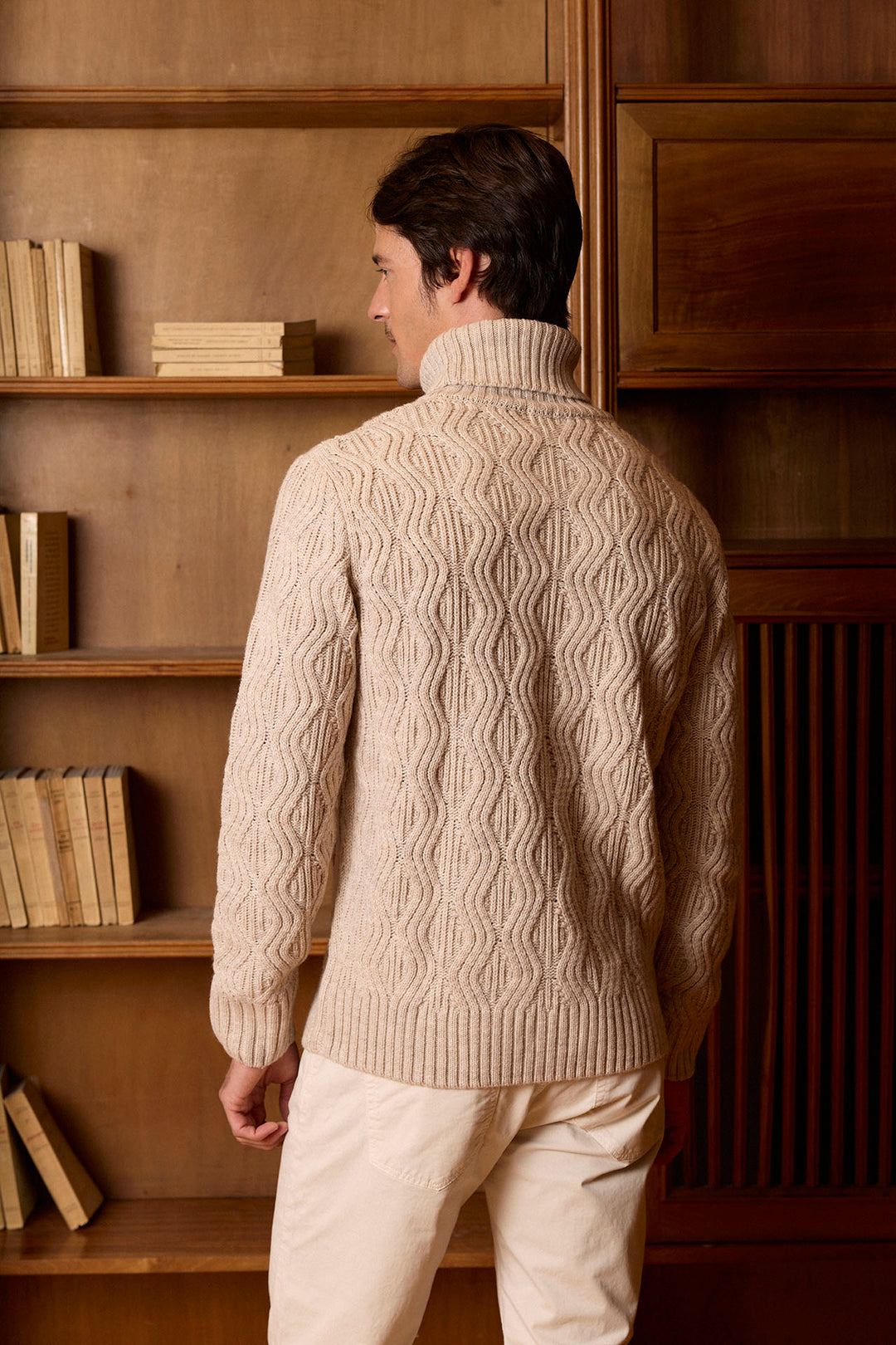 Beige Turtleneck Sweater with Eights
