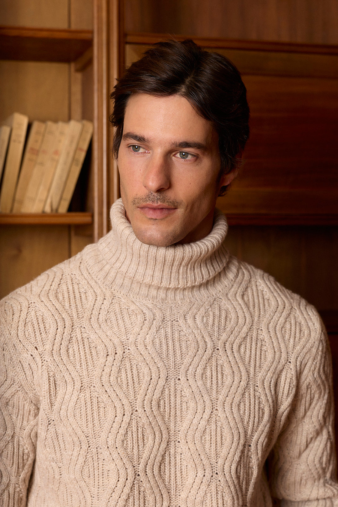 Beige Turtleneck Sweater with Eights